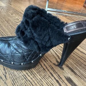 Christian Dior Black Ice Cannage Quilted Shearling Clogs